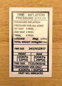 Tire Inflation Pressure Decal (17", 1G)