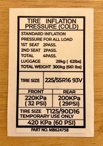 Tire Inflation Pressure Decal (16")
