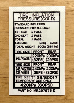 Tire Inflation Pressure Decal (18