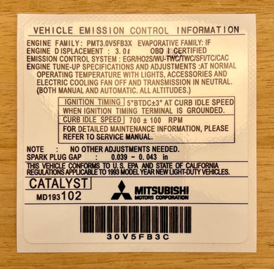 Vehicle Emission Control Information Decal (1993)