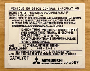 Vehicle Emission Control Information Decal (1993, no barcode)